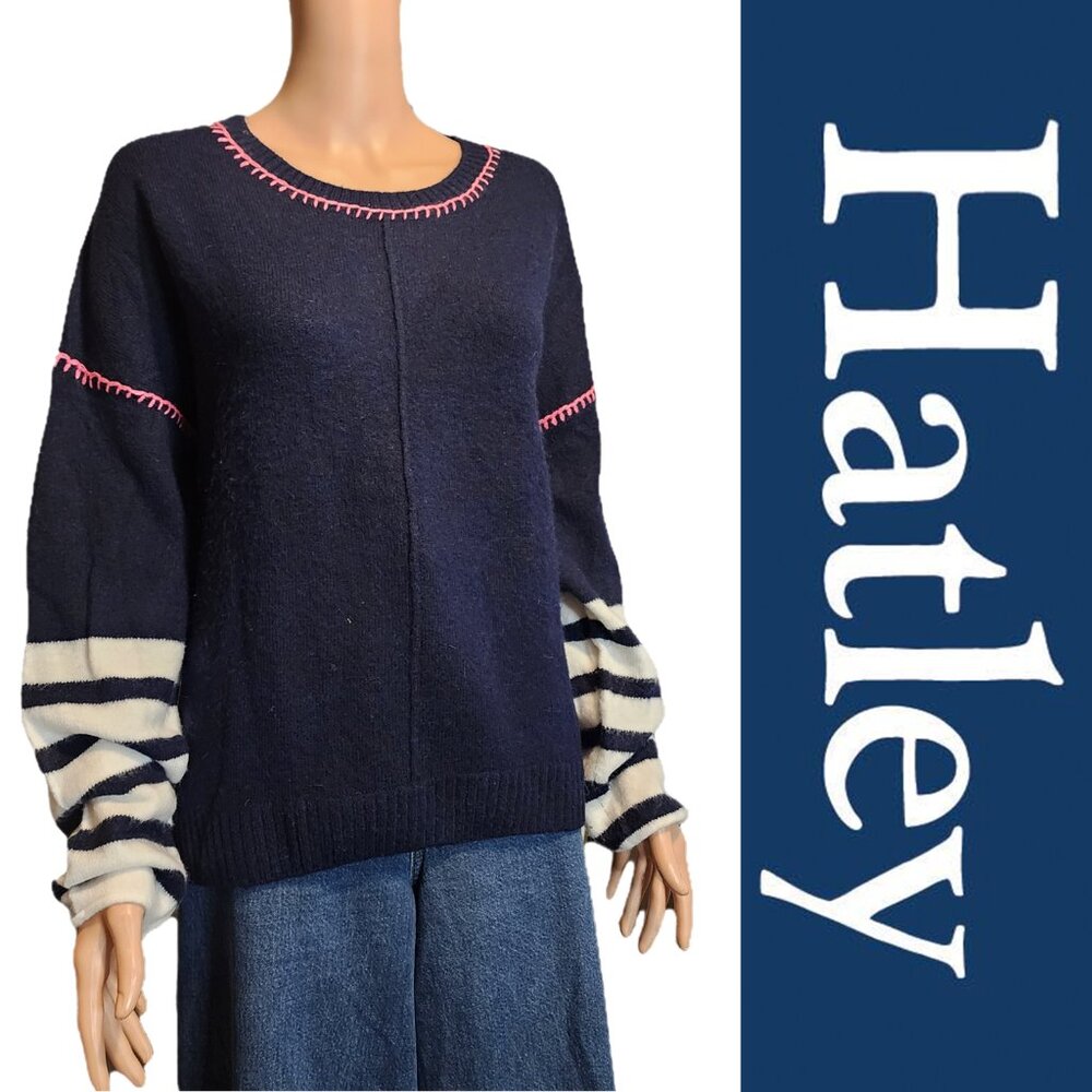Hatley Navy and Pink Crew Neck Sweater